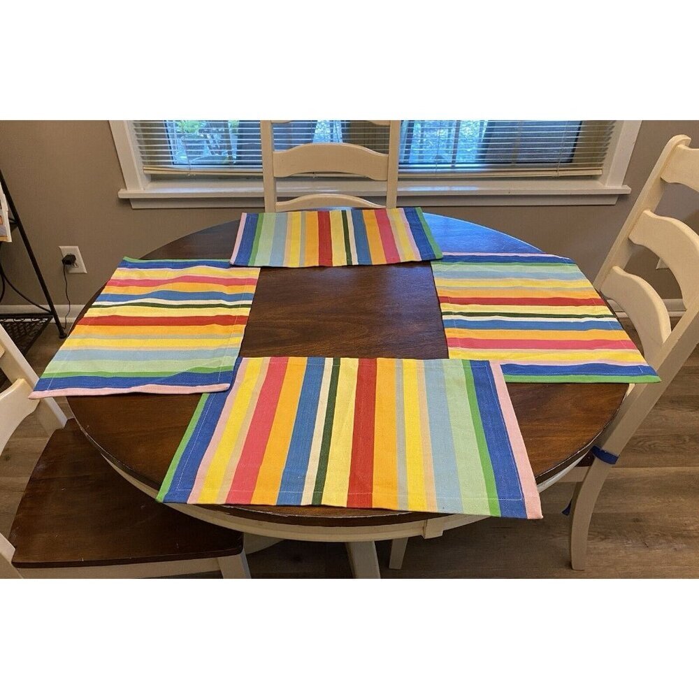 AMAN Placemats Cotton Colorful Striped Fiesta Summer Table Linens